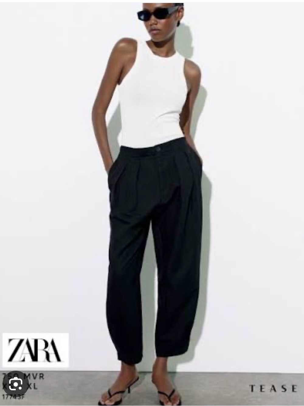 Zara Linen-Blend Carrot-Fit Trousers in black.NWT 8338/430/800